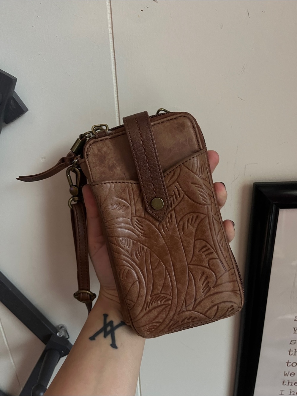 The Sak Brown Embossed Crossbody Wallet